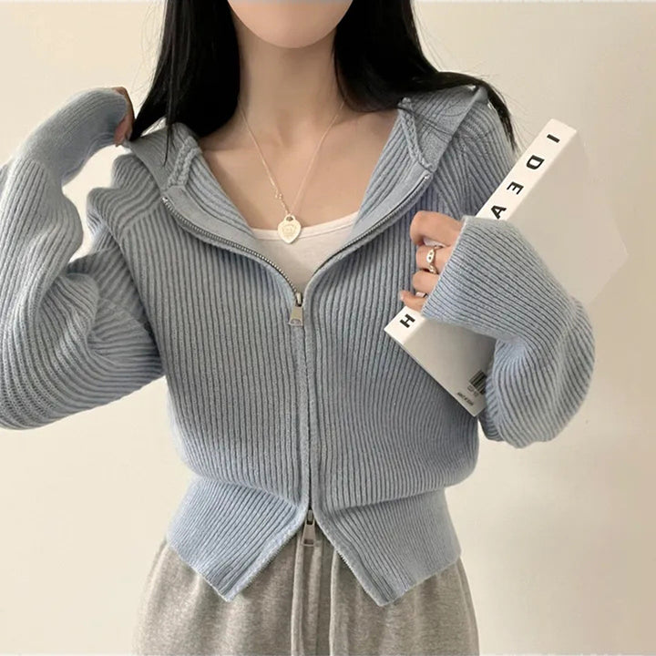 Damen lässige Strickjacke mit Kapuze und Reißverschluss Mirla-Eva Jonsson
