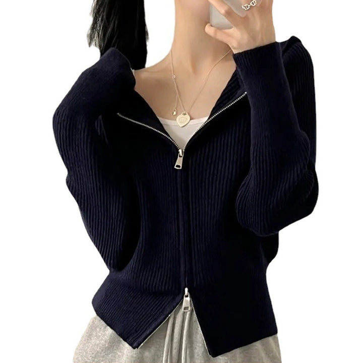 Damen lässige Strickjacke mit Kapuze und Reißverschluss Mirla-Eva Jonsson