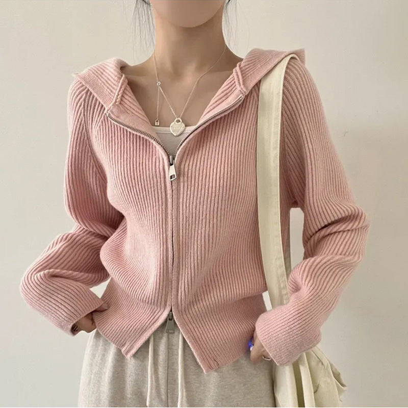 Damen lässige Strickjacke mit Kapuze und Reißverschluss Mirla-Eva Jonsson
