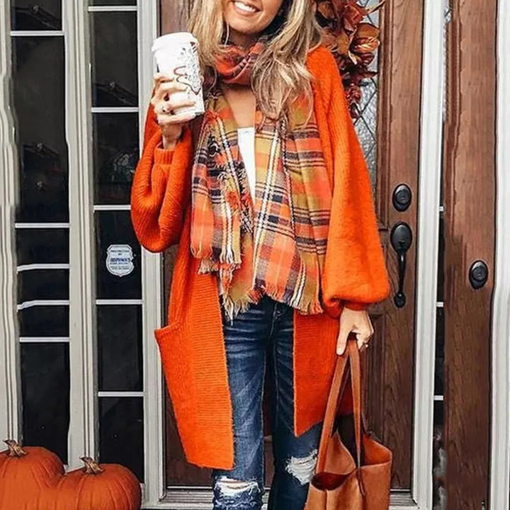 Damen lässige Strickjacke mit offenen Taschen und U-Förmigem Schnitt Mirla-Eva Jonsson