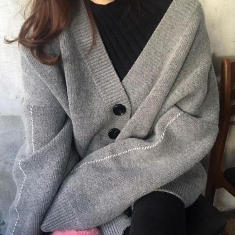 Damen lässige Strickjacke mit übergroßem Schnitt und großen Knöpfen Mirla-Eva Jonsson