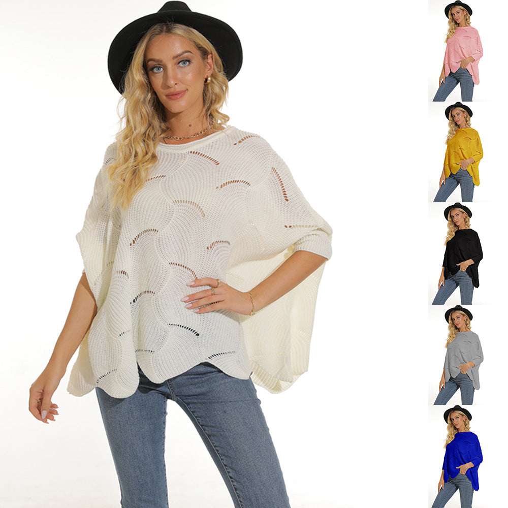 Damen lässiger Poncho aus luftiger Maschenstruktur Mirla-Eva Jonsson