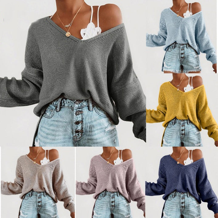 Damen lässiger Pullover mit tiefem V-Ausschnitt und überschnittenen Ärmeln Mirla-Eva Jonsson