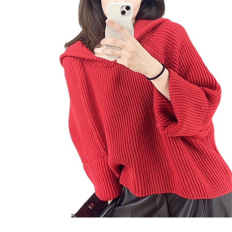 Damen lässiger Strickpullover mit Kapuze und weit geschnittenen Ärmeln Mirla-Eva Jonsson