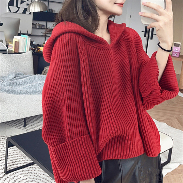 Damen lässiger Strickpullover mit Kapuze und weit geschnittenen Ärmeln Mirla-Eva Jonsson