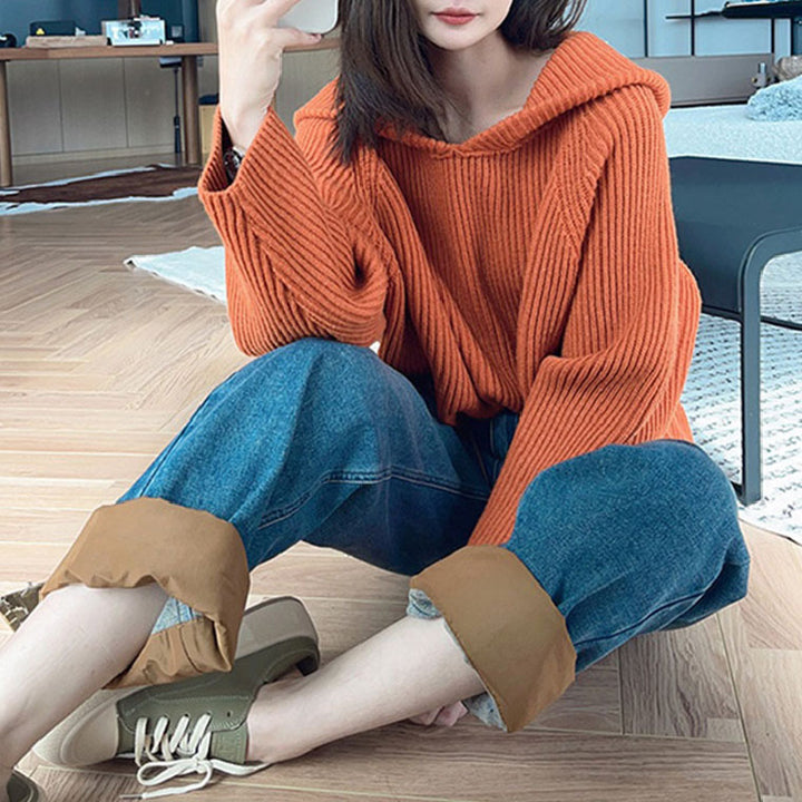 Damen lässiger Strickpullover mit Kapuze und weit geschnittenen Ärmeln Mirla-Eva Jonsson
