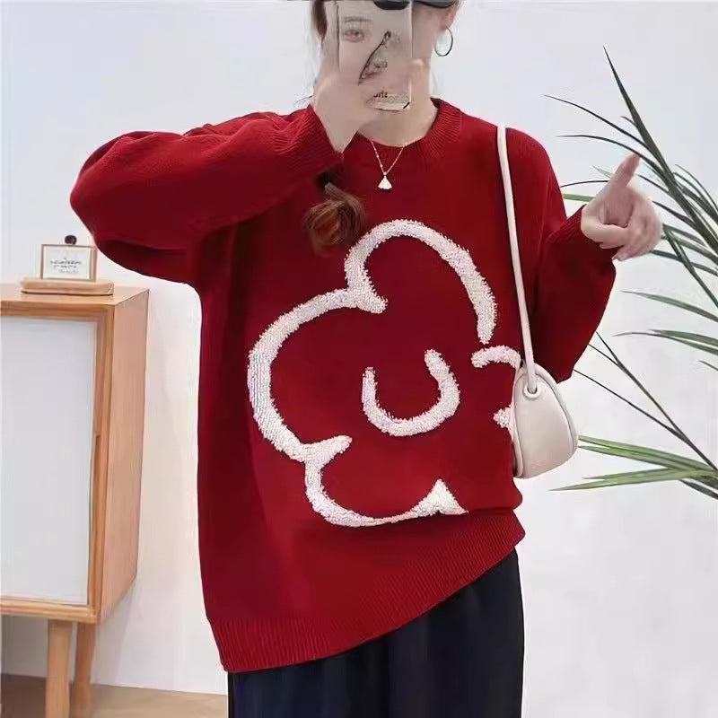 Damen lässiger Strickpullover mit floralem Motiv Mirla-Eva Jonsson