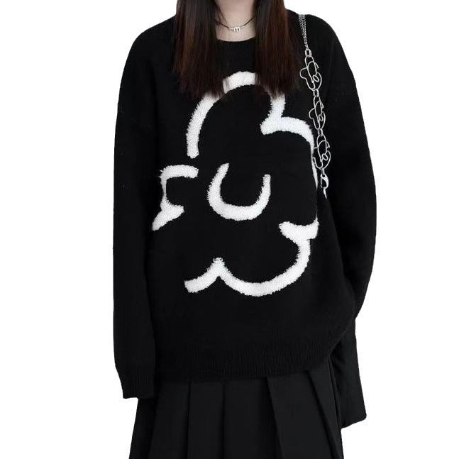 Damen lässiger Strickpullover mit floralem Motiv Mirla-Eva Jonsson