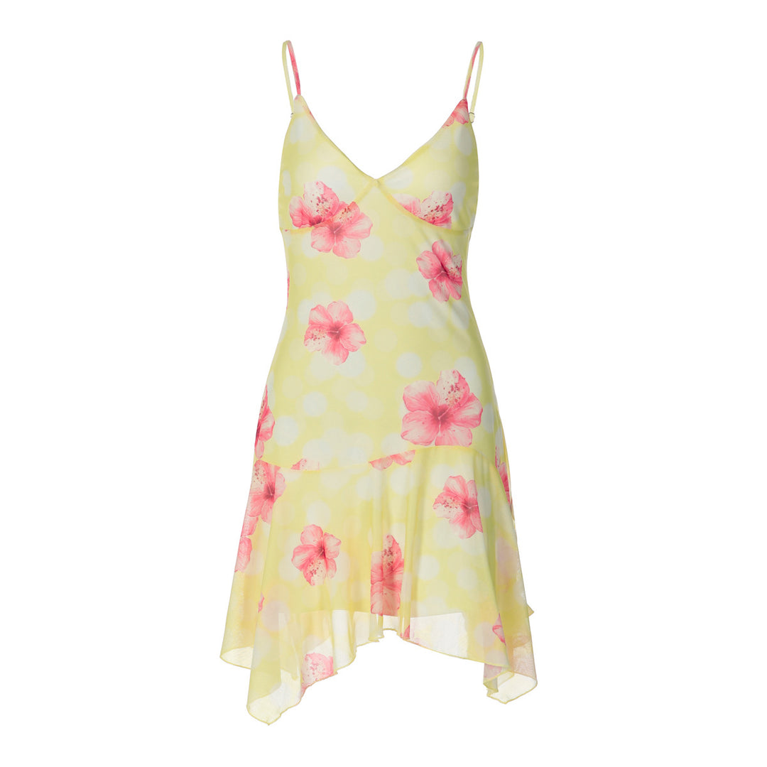 Damen lekfullt Spaghetti-klänning med asymmetrisk fåll Mirla-Eva Jonsson