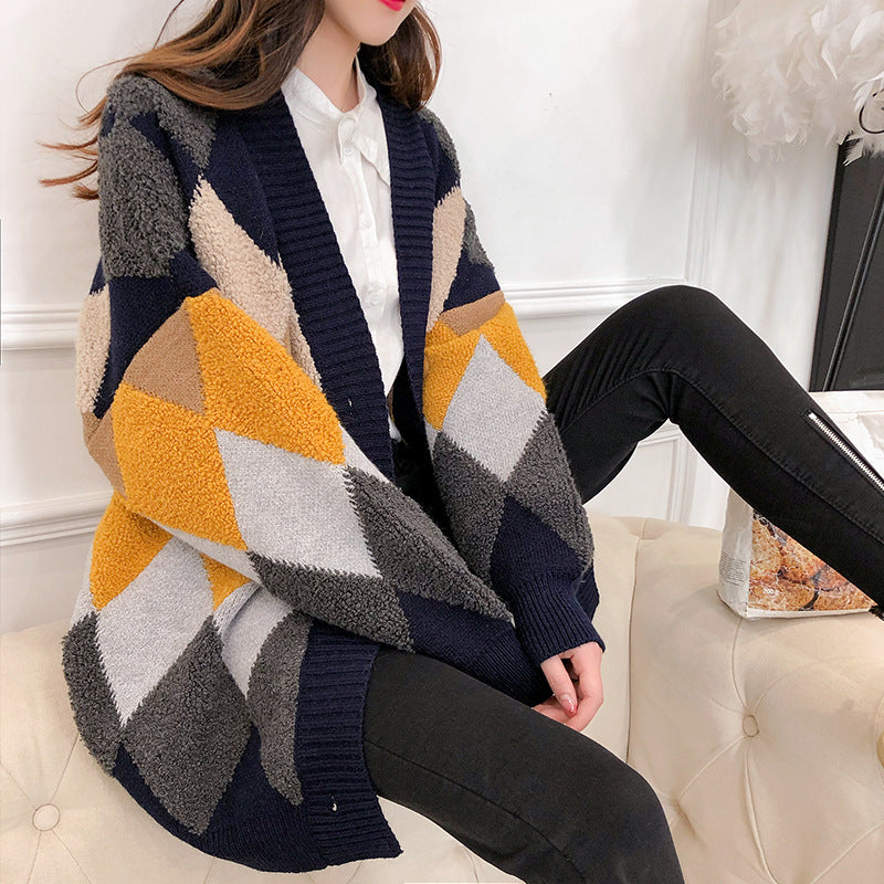 Damen lockerer Strickcardigan mit geometrischem Muster Mirla-Eva Jonsson