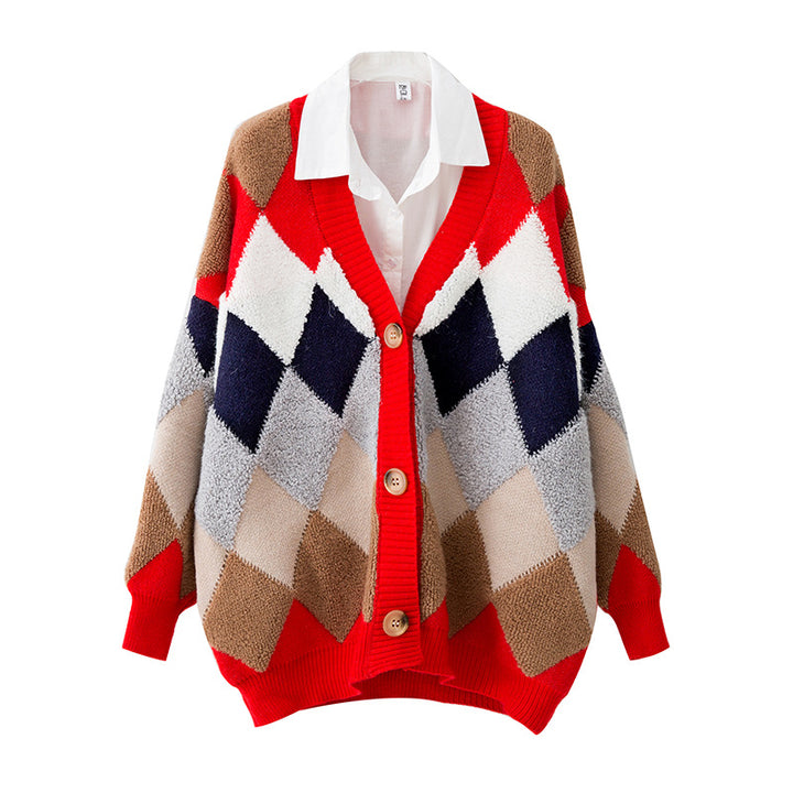 Damen lockerer Strickcardigan mit geometrischem Muster Mirla-Eva Jonsson