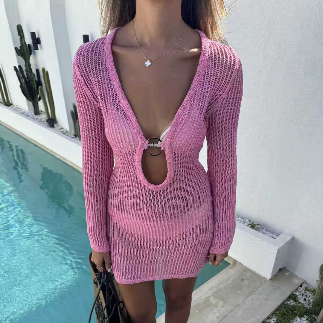 Damen luftig Häkel-Strandtunika mit tiefem V-Ausschnitt und seitlichem Schlitz Mirla-Eva Jonsson