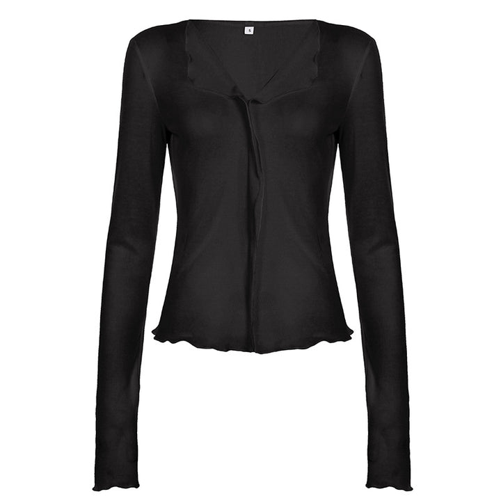 Damen luftig chiffon-top med voluminösa volangdetaljer Mirla-Eva Jonsson