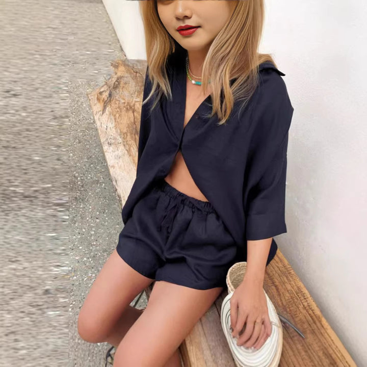 Damen luftig linneblus med shorts Mirla-Eva Jonsson