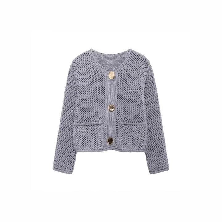 Damen luftige Strickjacke mit durchbrochenem Muster und praktischen Taschen Eva Jonsson-Eva Jonsson