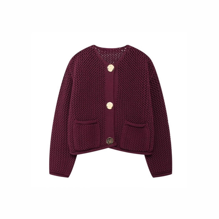 Damen luftige Strickjacke mit durchbrochenem Muster und praktischen Taschen Eva Jonsson-Eva Jonsson