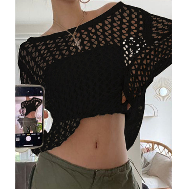 Damen luftigt virkat topp med lös passform och transparent design Mirla-Eva Jonsson
