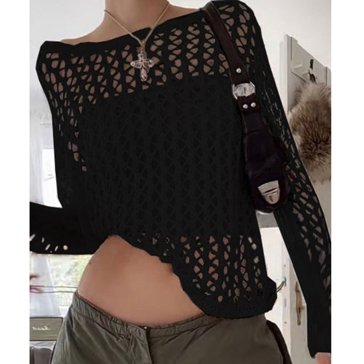 Damen luftigt virkat topp med lös passform och transparent design Mirla-Eva Jonsson
