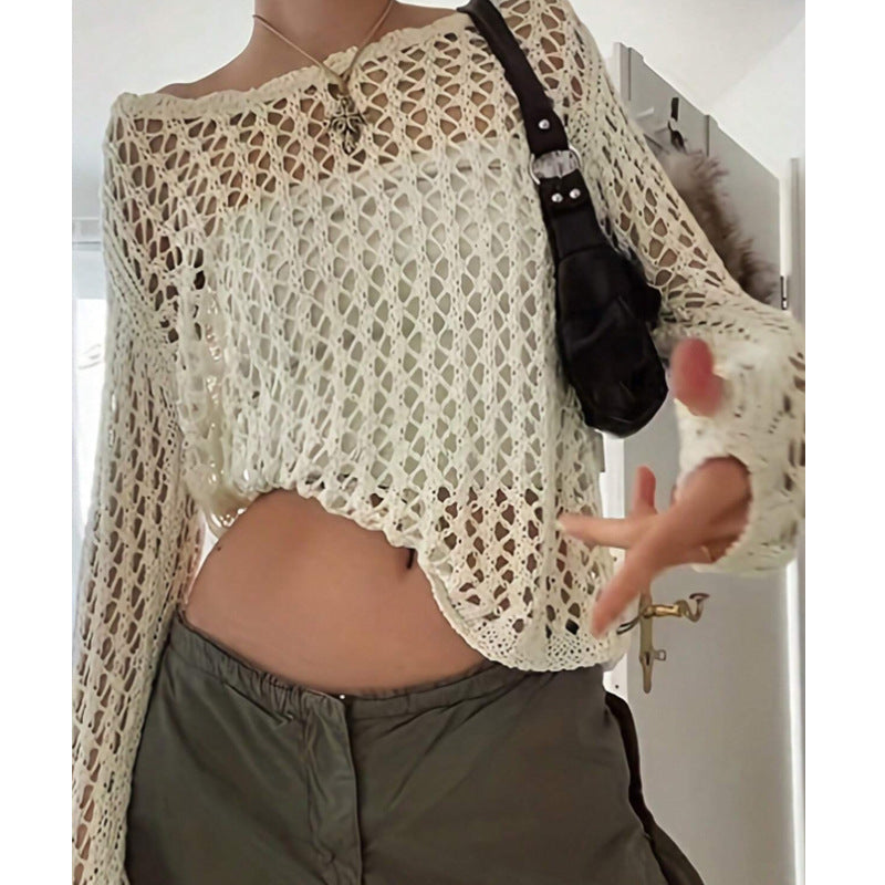 Damen luftigt virkat topp med lös passform och transparent design Mirla-Eva Jonsson