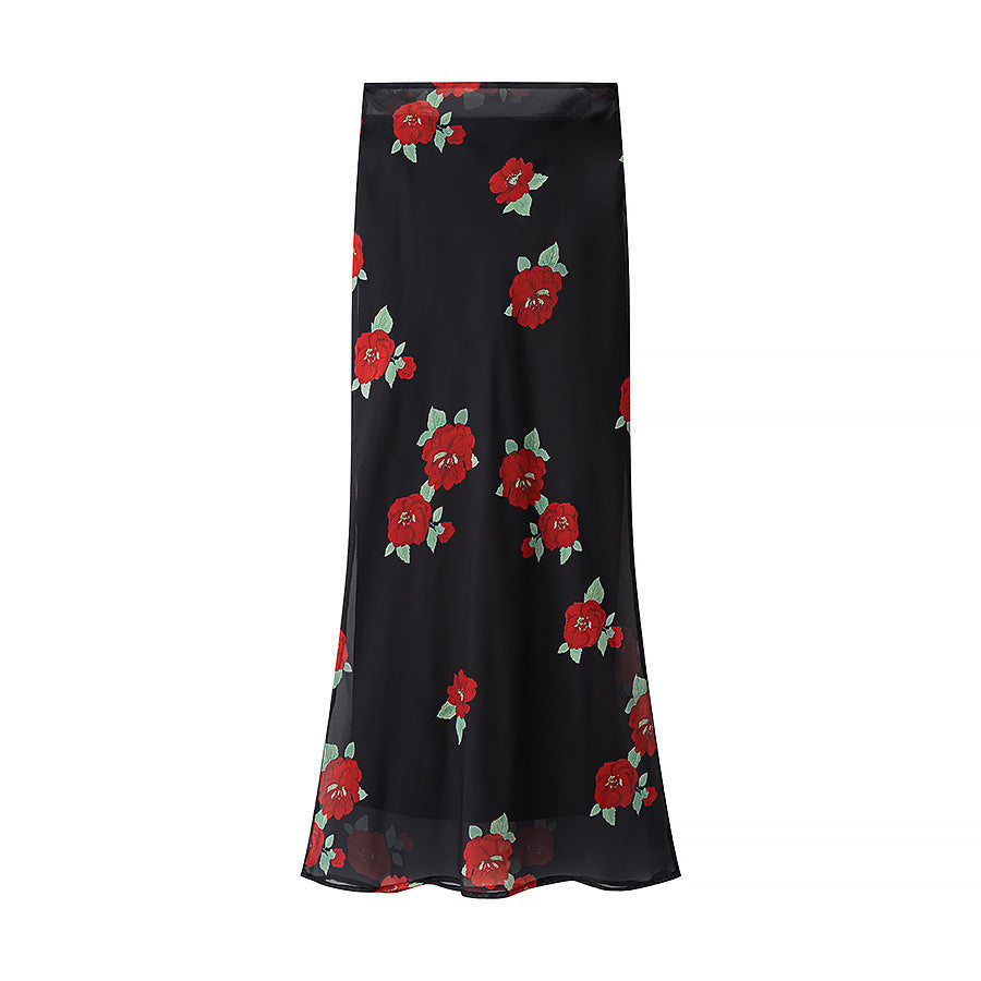 Damen maxikjol med floral design och genomskinlig look Mirla-Eva Jonsson