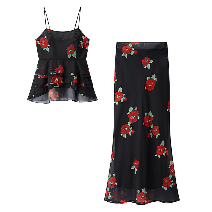 Damen maxikjol med floral design och genomskinlig look Mirla-Eva Jonsson
