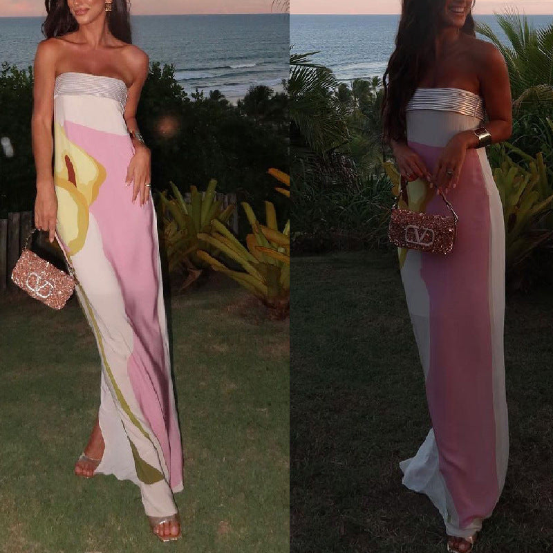Damen maxikjol med trendiga grafiska mönster och off shoulder-design Mirla-Eva Jonsson