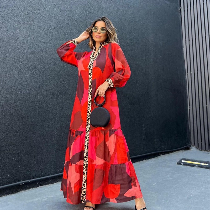 Damen maxikläder med djurmönster och voluminösa ärmar Mirla-Eva Jonsson