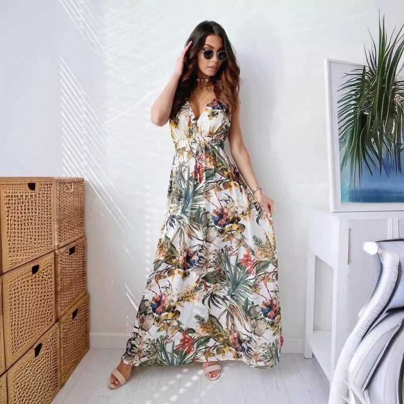 Damen maxiklänning med blommönster och figursydd överdel Mirla-Eva Jonsson
