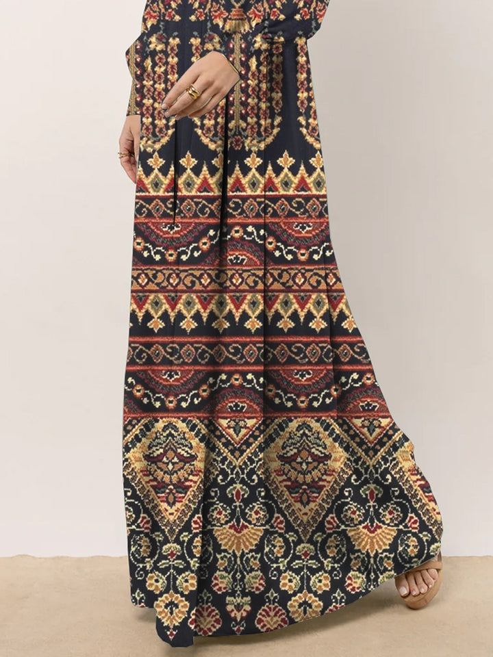 Damen maxiklänning med elegant boho-mönster och voluminösa ärmar Mirla-Eva Jonsson