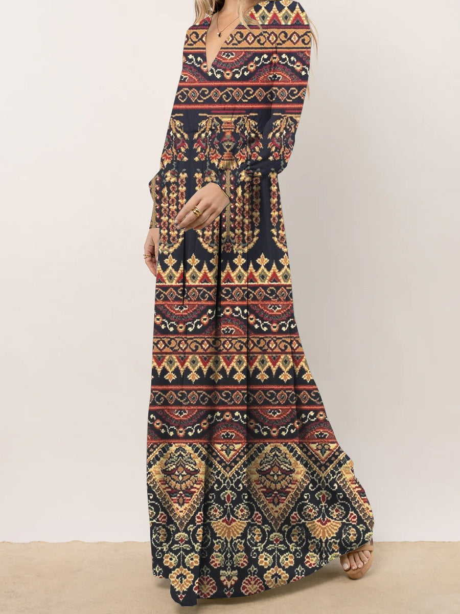 Damen maxiklänning med elegant boho-mönster och voluminösa ärmar Mirla-Eva Jonsson