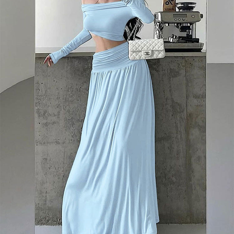 Damen maxiklänning med elegant rynkning och off-shoulder design Mirla-Eva Jonsson