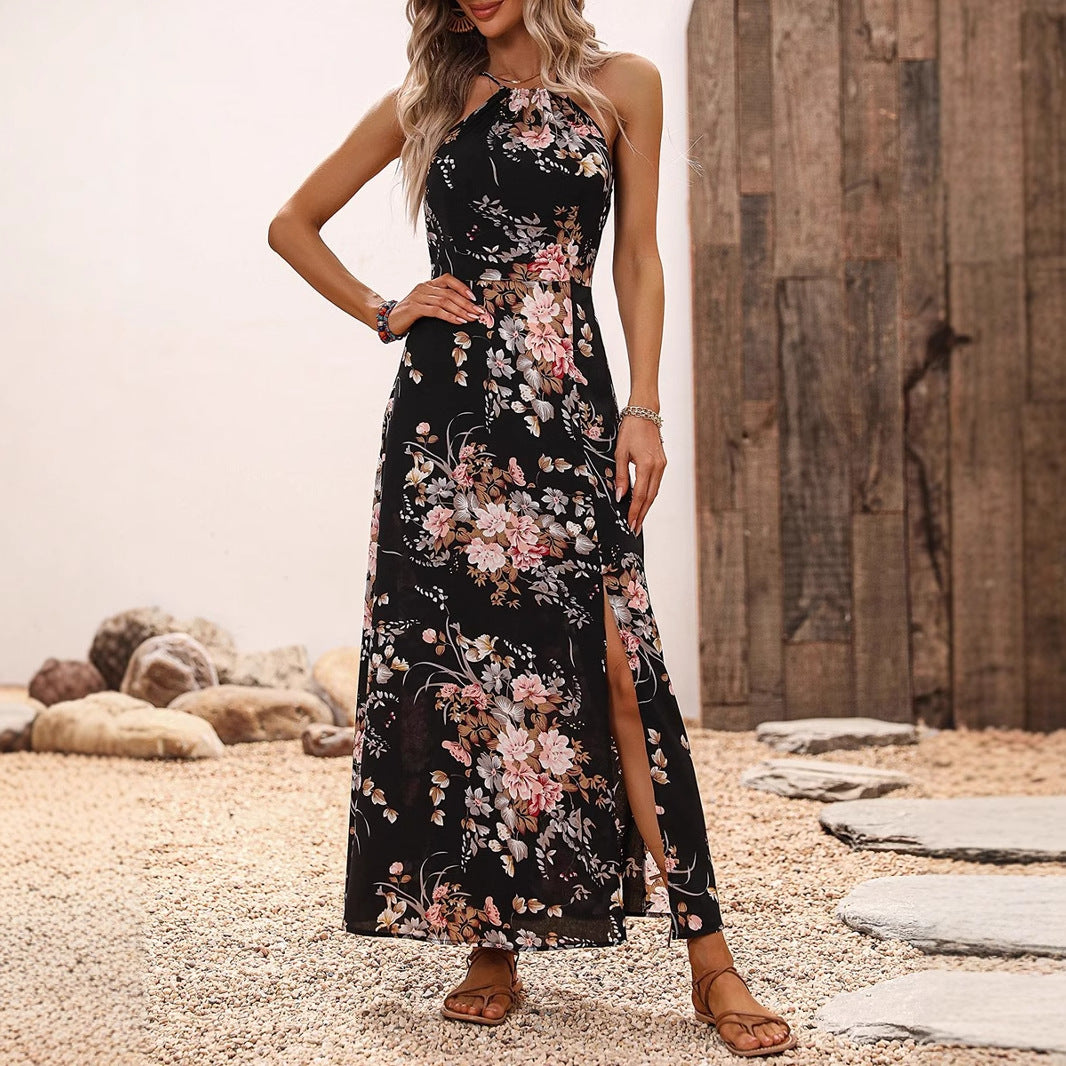 Damen maxiklänning med eleganta sidfickor och blommiga accenter Mirla-Eva Jonsson