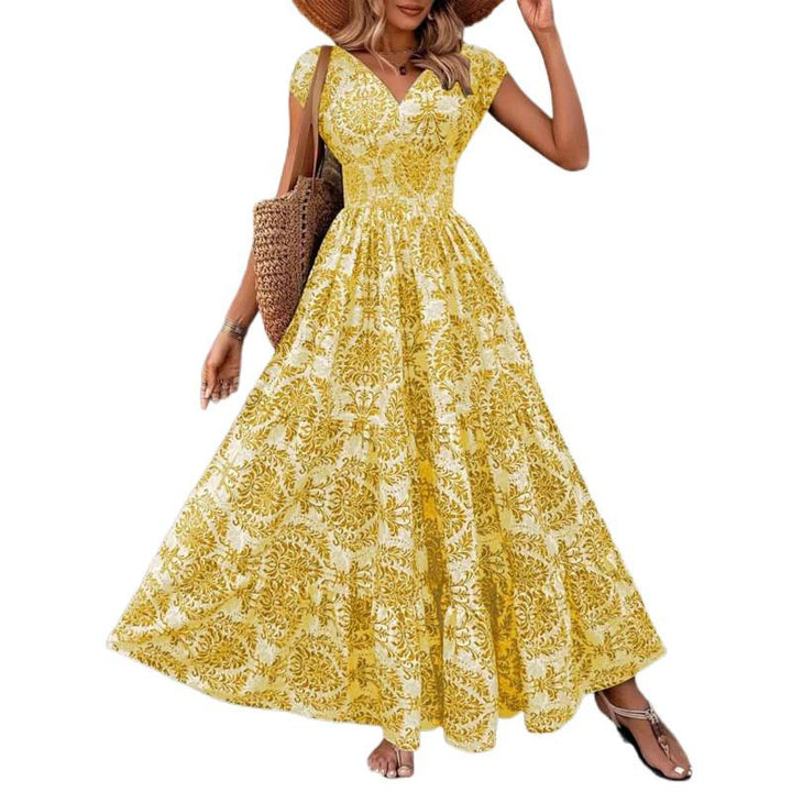 Damen maxiklänning med nostalgiskt blommönster och voluminös kjol Mirla-Eva Jonsson