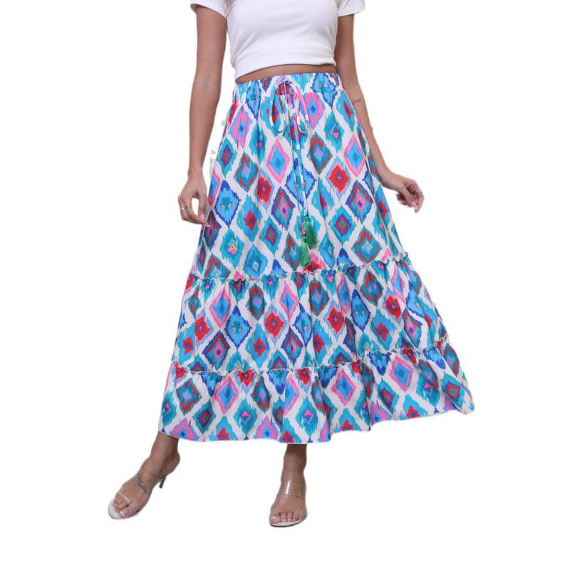Damen maxiskirt with fashionable ruffle and colorful pattern Mirla-Eva Jonsson