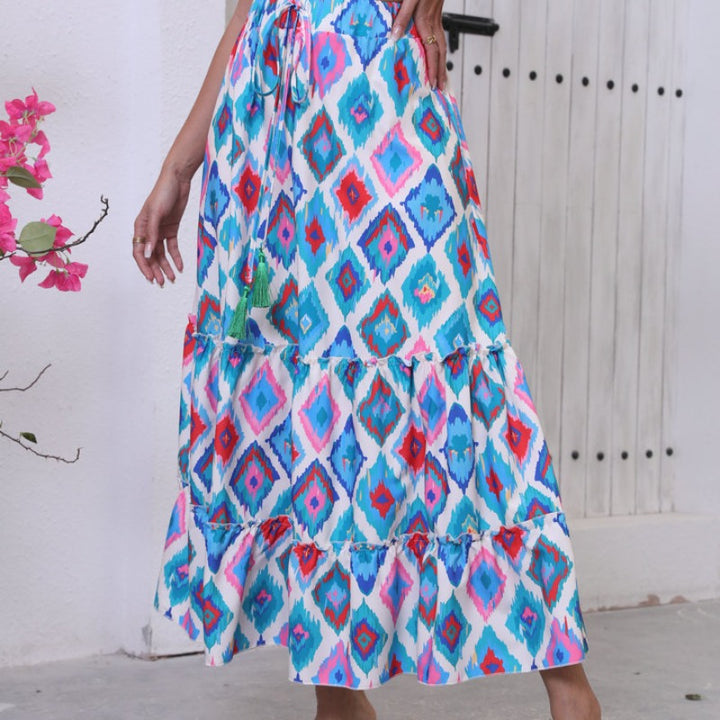 Damen maxiskirt with fashionable ruffle and colorful pattern Mirla-Eva Jonsson