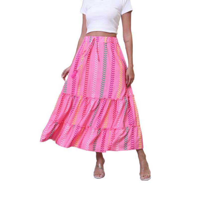 Damen maxiskirt with fashionable ruffle and colorful pattern Mirla-Eva Jonsson