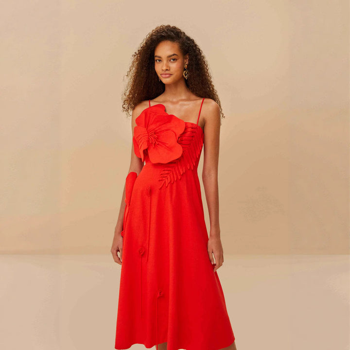 Damen midi dress with elaborate ruffle details and adjustable spaghetti straps Mirla-Eva Jonsson