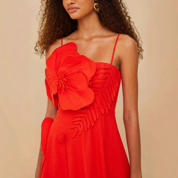 Damen midi dress with elaborate ruffle details and adjustable spaghetti straps Mirla-Eva Jonsson