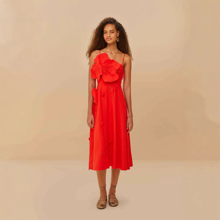 Damen midi dress with elaborate ruffle details and adjustable spaghetti straps Mirla-Eva Jonsson
