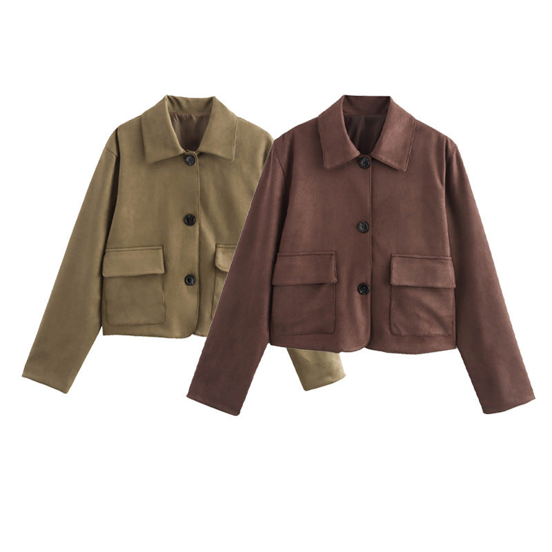 Damen mode Cropped-jacka i mjukt material med praktiska fickor Mirla-Eva Jonsson