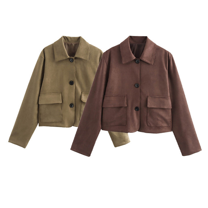 Damen mode Cropped-jacka i mjukt material med praktiska fickor Mirla-Eva Jonsson