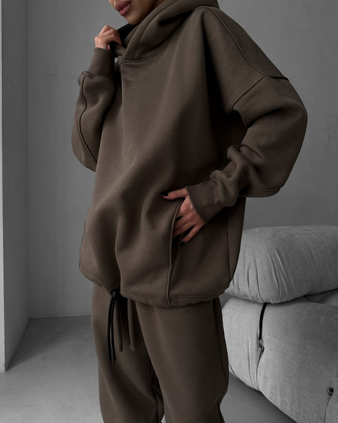 Damen moderiktigt oversize-hoodie-set med avslappnad passform och elastisk midja Mirla-Eva Jonsson