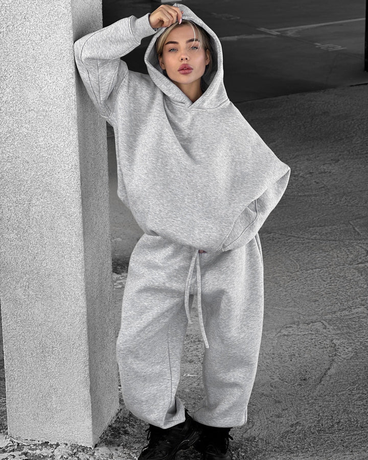 Damen moderiktigt oversize-hoodie-set med avslappnad passform och elastisk midja Mirla-Eva Jonsson