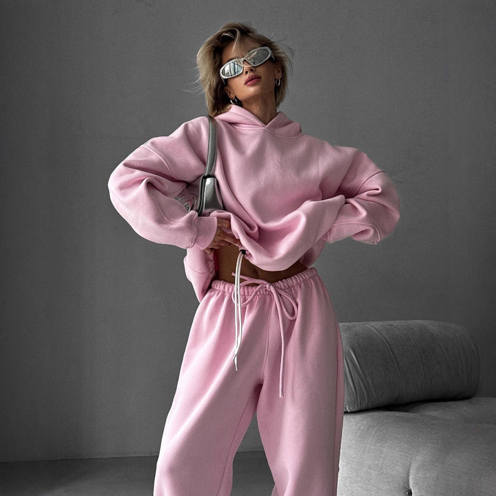 Damen moderiktigt oversize-hoodie-set med avslappnad passform och elastisk midja Mirla-Eva Jonsson