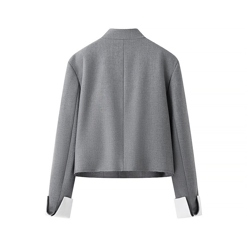 Damen modisch kort jacka med asymmetrisk design och elegant ståkrage Mirla-Eva Jonsson