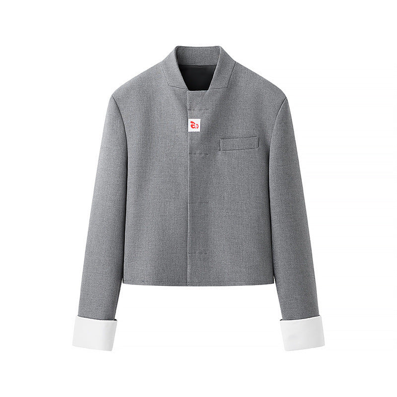 Damen modisch kort jacka med asymmetrisk design och elegant ståkrage Mirla-Eva Jonsson