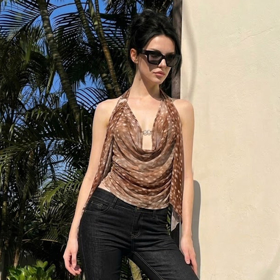 Damen modisch wrap top med transparent design och långa band Mirla-Eva Jonsson