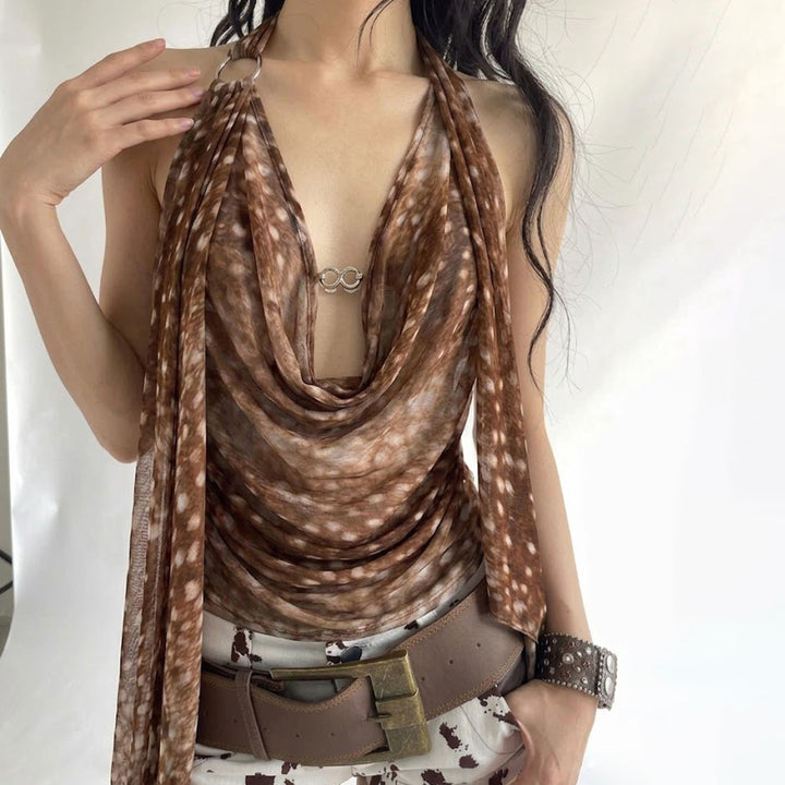 Damen modisch wrap top med transparent design och långa band Mirla-Eva Jonsson