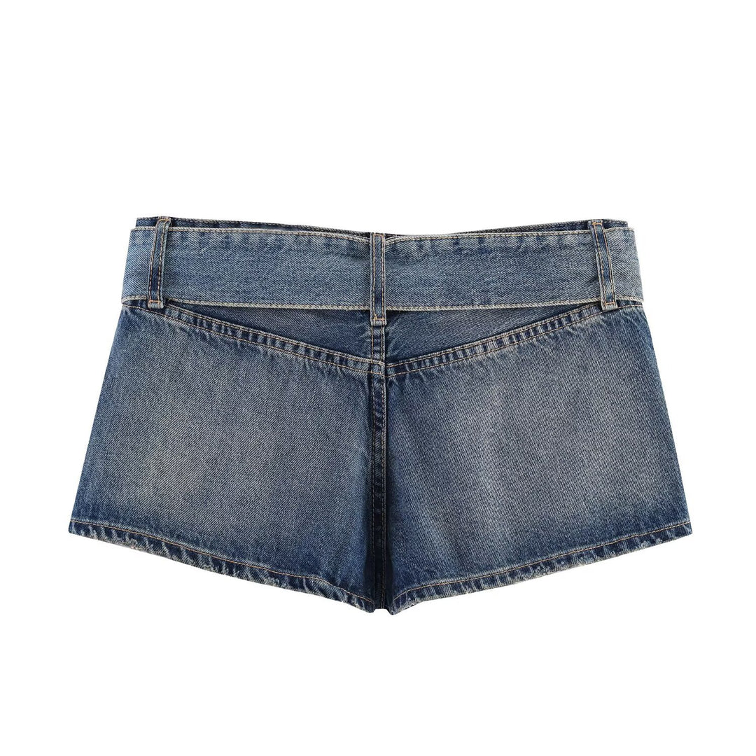 Damen modische Destroyed Denim-shorts med justerbart bälte Mirla-Eva Jonsson