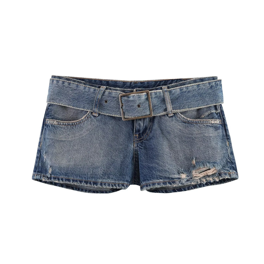 Damen modische Destroyed Denim-shorts med justerbart bälte Mirla-Eva Jonsson